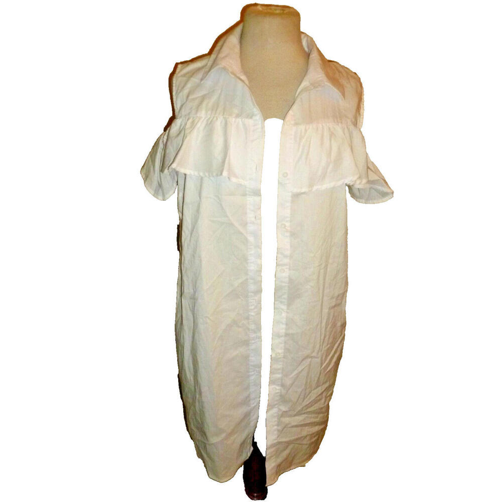NEW CHARLOTTE RUSSE White Cold Shoulder Button Down Tunic Shirt Top Blouse L